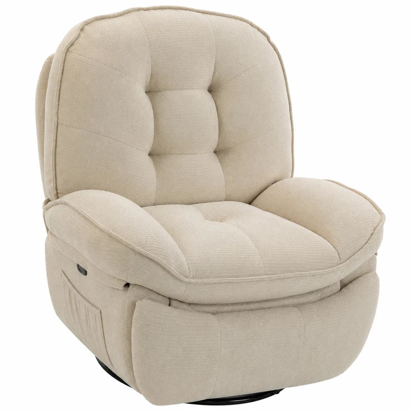 Nancy's Teolo Lounge Fauteuil - Relax Stoel - Loungestoel - Draai-, schommel en ligfunctie - Crèmewit - Chenille