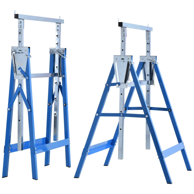 Nancy's Ascot 2 x Folding trestle adjustable in height up to 200kg steel blue 68 x 58 x 80-130 cm