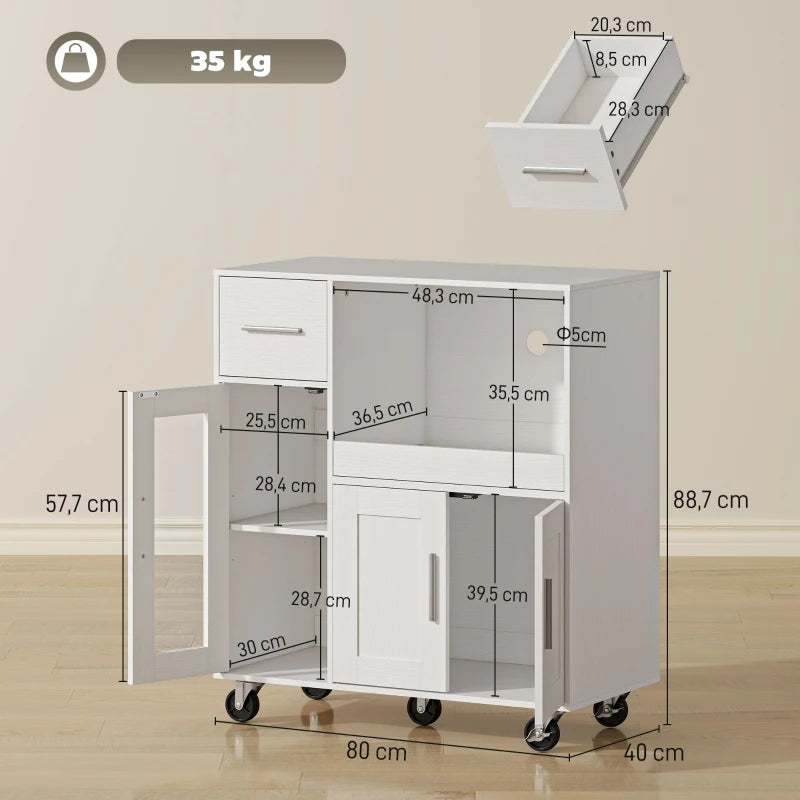 Nancy's Pasturo Keukenkast - Opbergkast - Keukentrolley - Wit - ± 80 x 40 x 90 cm