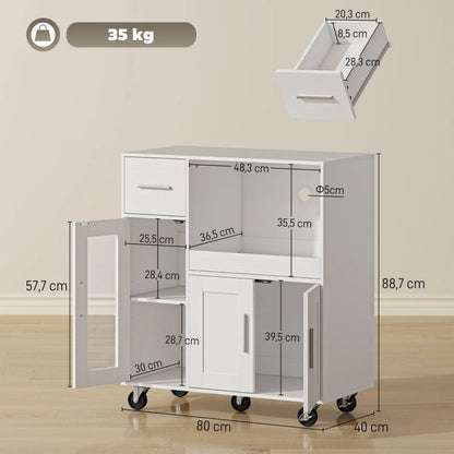 Nancy's Pasturo Keukenkast - Opbergkast - Keukentrolley - Wit - ± 80 x 40 x 90 cm