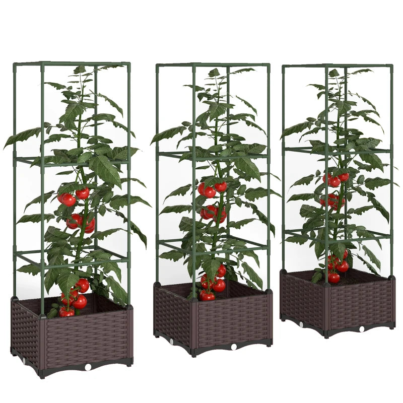 Nancy's Posina Plantenbakken - Verhoogde Bloembakken - Plantenbak met Klimrek - Groen / Donkerbruin - 40 x 40 x 125 cm