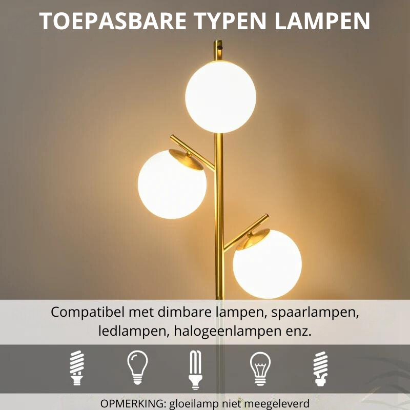 Nancy's Ardenno Vloerlamp - Staande Lamp - Goud / Wit - Glas / Staal
