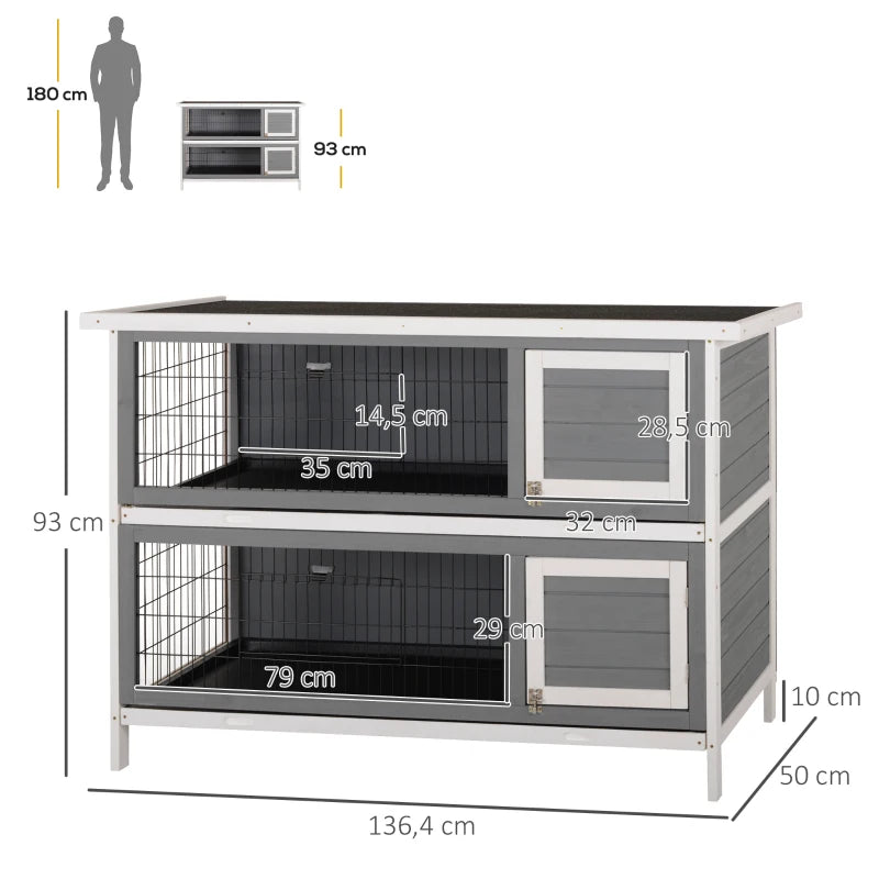 Nancy's Pistoia Dierenverblijf - Dierenhok - Konijnenhok - Weerbestendig - Grijs - Dennenhout - ± 135 x 50 x 95 cm