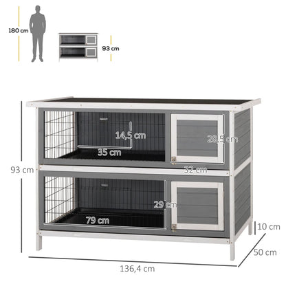 Nancy's Pistoia Dierenverblijf - Dierenhok - Konijnenhok - Weerbestendig - Grijs - Dennenhout - ± 135 x 50 x 95 cm