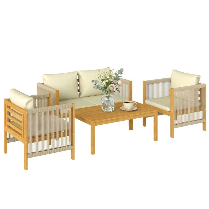 Nancy's Sarzana Loungeset - 4-Delige Tuinset - Balkonmeubelset - Beige - Acaciahout