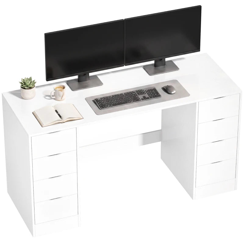 Nancy's Trecate Bureau - 8 Lades - Ruim werkblad - Wit - Spaanplaat / MDF - ± 140 x 55 x 75 cm