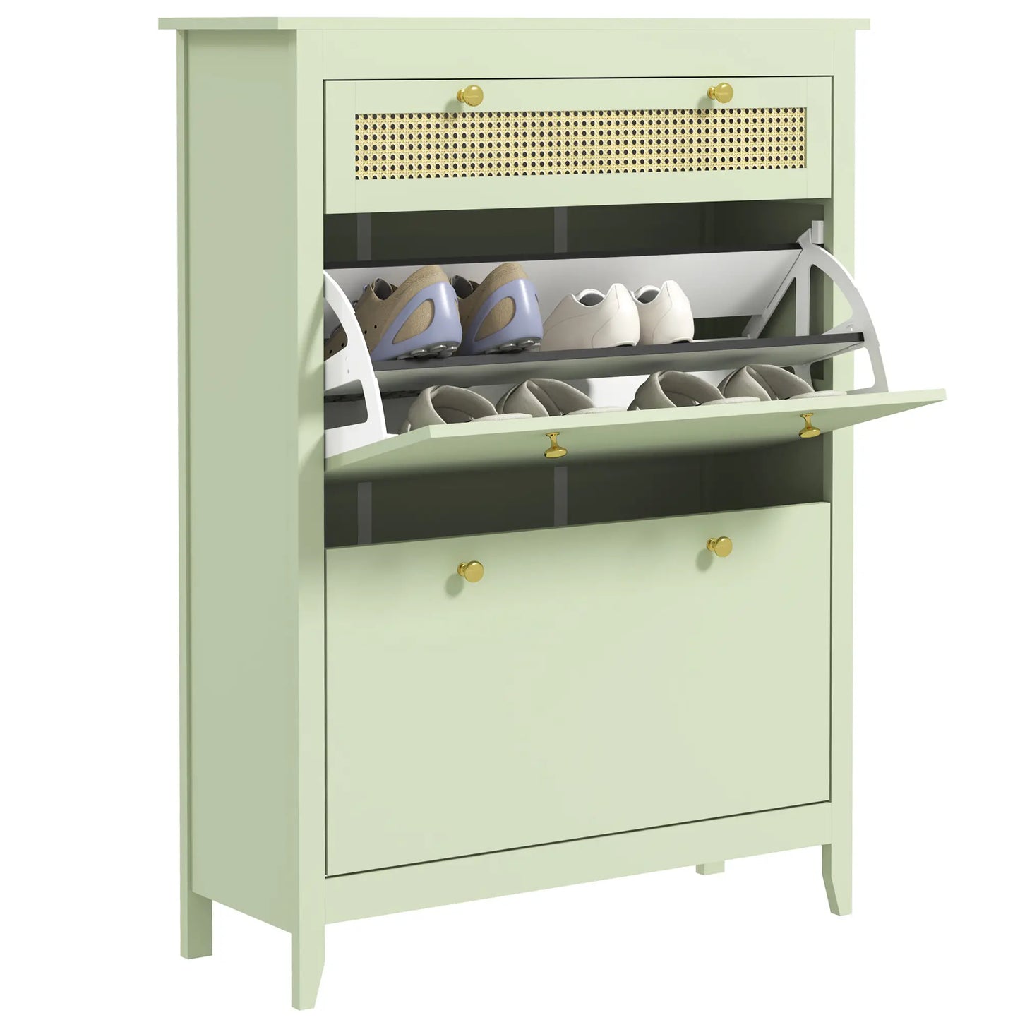 Nancy's Alvalade Commode - Sideboard - Opbergkast - Dressoir - Groen - Polyrattan - ± 90 x 30 x 120 cm