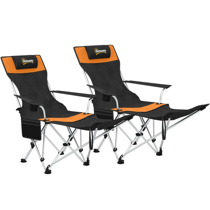 Nancy's Racines Strandstoelen - Campingstoelen - Set van 2 - Opvouwbaar - Oranje / Zwart