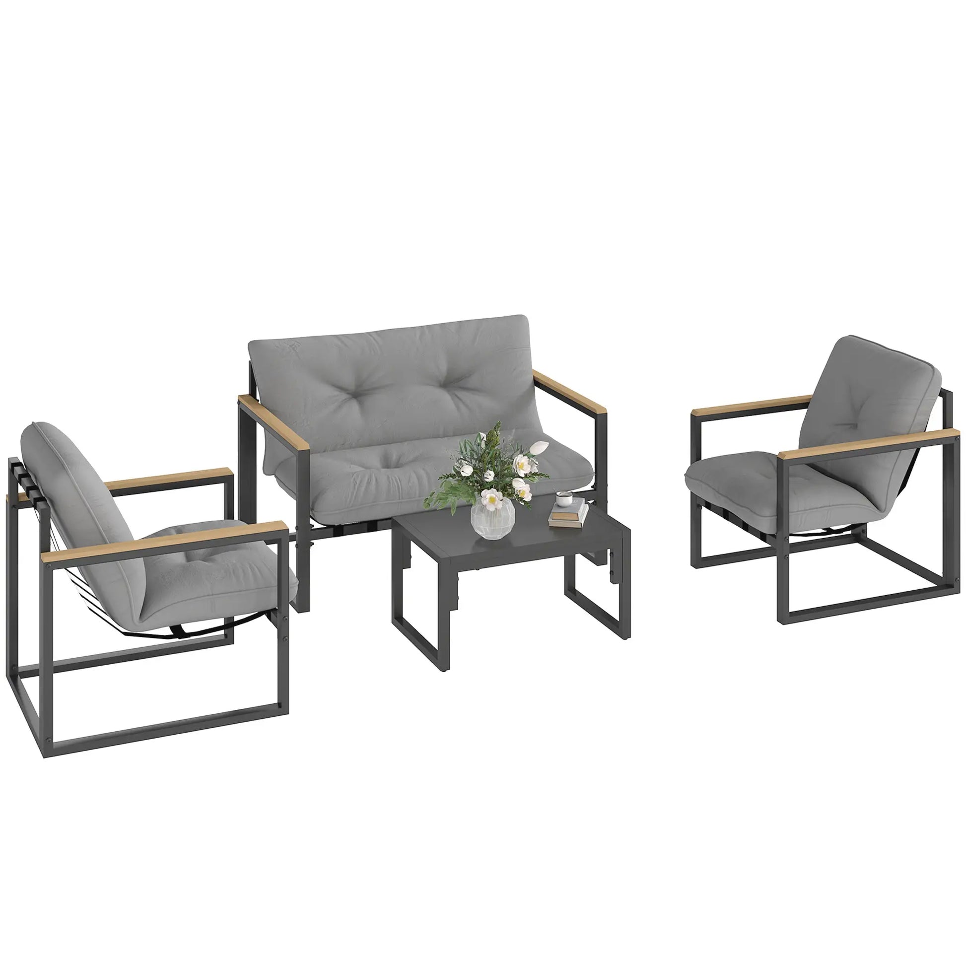 Nancy's Grugliasco Loungeset - Tuinset - 4 Personen - Grijs / Zwart