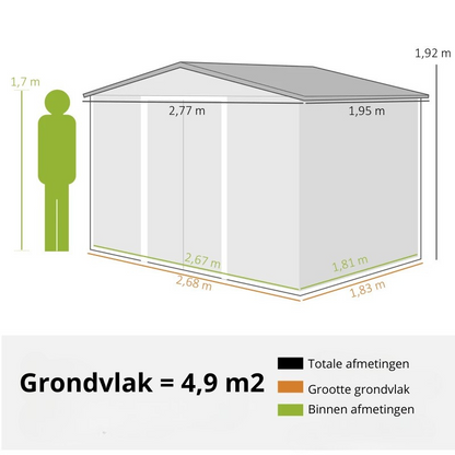 Nancy's Montaione Opbergschuur - Tuinhuisje - Schuur - Gereedschapsschuur - Grijs - Staal - ± 275 x 195 x 190 cm