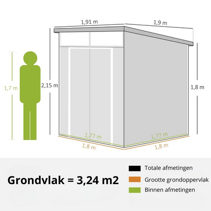 Nancy's Montanaro Opbergschuur - Schuur - Tuinhuisje - Gereedschapsschuur - Grijs - Staal / Aluminium - ± 190 x 190 x 215 cm