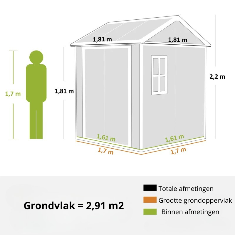 Nancy's Montauro Opbergschuur - Tuinhuisje - Schuur - Gereedschapsschuur - Grijs - ± 180 x 180 x 220 cm