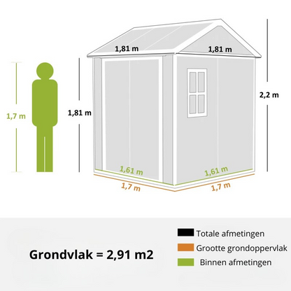 Nancy's Montauro Opbergschuur - Tuinhuisje - Schuur - Gereedschapsschuur - Grijs - ± 180 x 180 x 220 cm