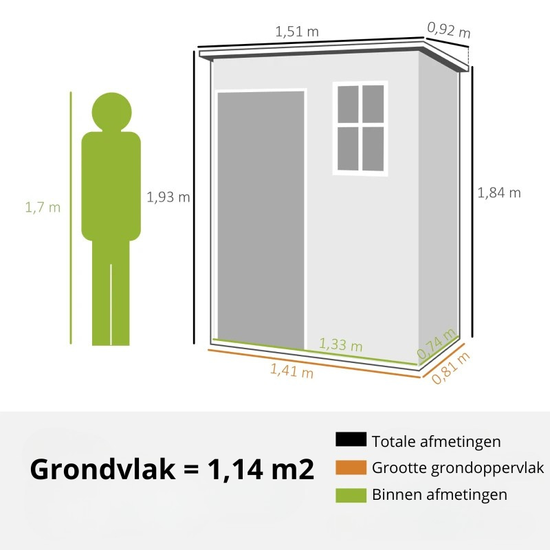 Nancy's Montazzoli Opbergschuur - Tuinhuisje - Schuur - Gereedschapsschuur - Grijs - ± 150 x 90 x 193/184 cm