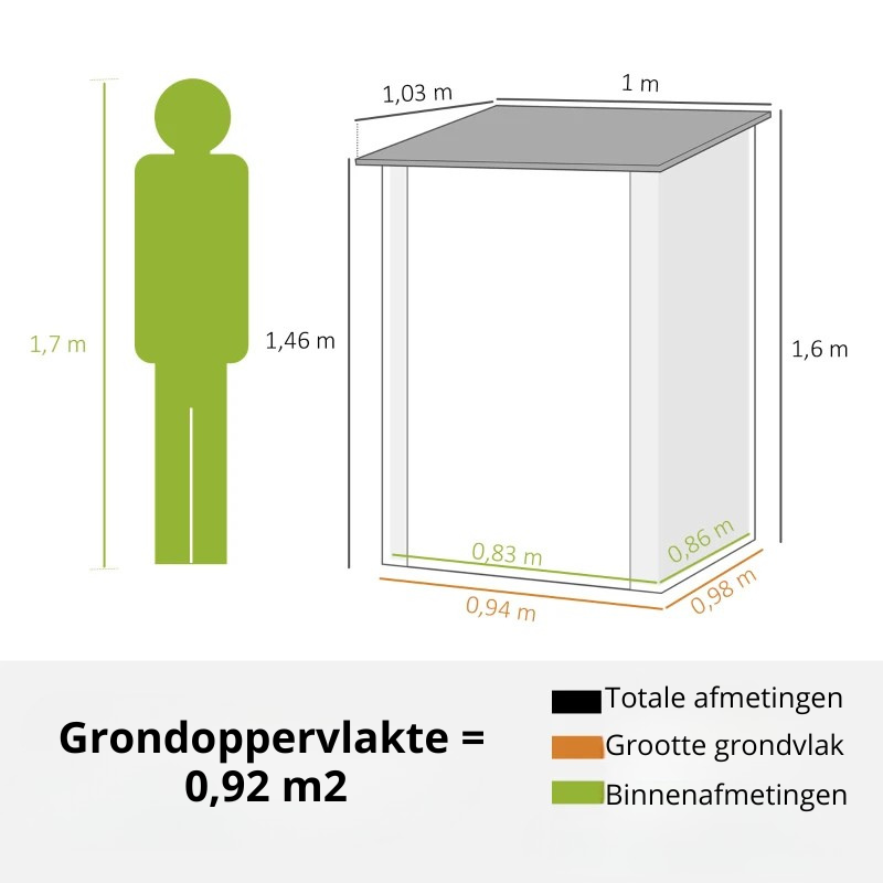 Nancy's Pejo Opbergschuur - Tuinschuur - Gereedschapsschuur - Groen - Staal - ± 100 x 100 x 160 cm