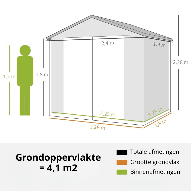 Nancy's Pellizzano Opbergschuur - Tuinschuur - Gereedschapsschuur - Tuinhuisje - Lichtgrijs - Aluminium - ± 240 x 190 x 230 cm