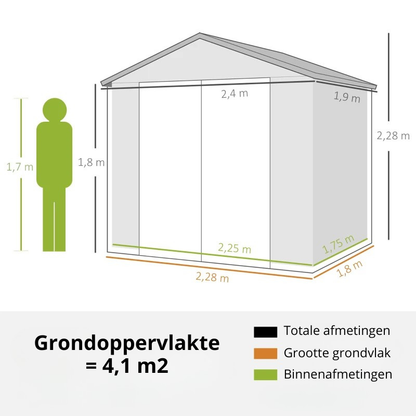 Nancy's Pellizzano Opbergschuur - Tuinschuur - Gereedschapsschuur - Tuinhuisje - Lichtgrijs - Aluminium - ± 240 x 190 x 230 cm