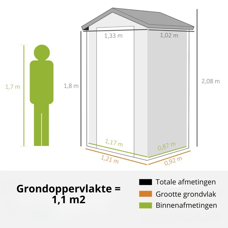 Nancy's Pelugo Opbergschuur - Tuinschuur - Gereedschapsschuur - Tuinhuisje - Grijs - Aluminium - ± 135 x 100 x 210 cm