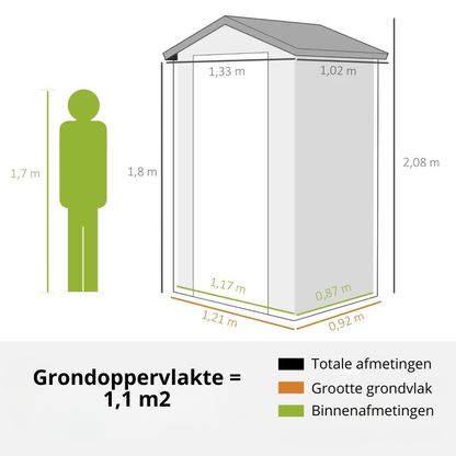 Nancy's Pelugo Opbergschuur - Tuinschuur - Gereedschapsschuur - Tuinhuisje - Grijs - Aluminium - ± 135 x 100 x 210 cm