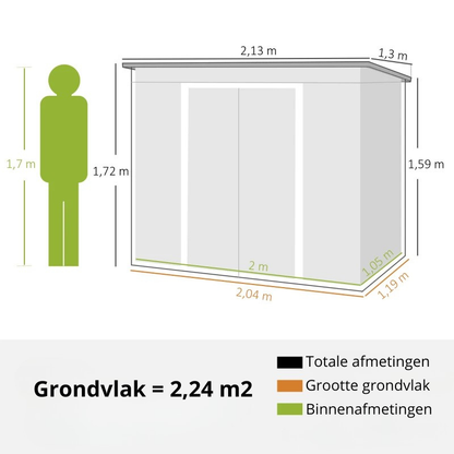 Nancy's Penango Opbergschuur - Gereedschapsschuur - Tuinschuur - Tuinhuisje - Grijs - Staal - ± 215 x 130 x 159/172 cm