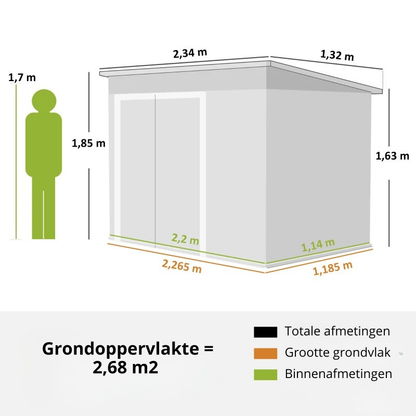 Nancy's Prunetto Opbergschuur - Tuinschuur - Gereedschapsschuur - Grijs - Staal - ± 235 x 130 x 163/185 cm