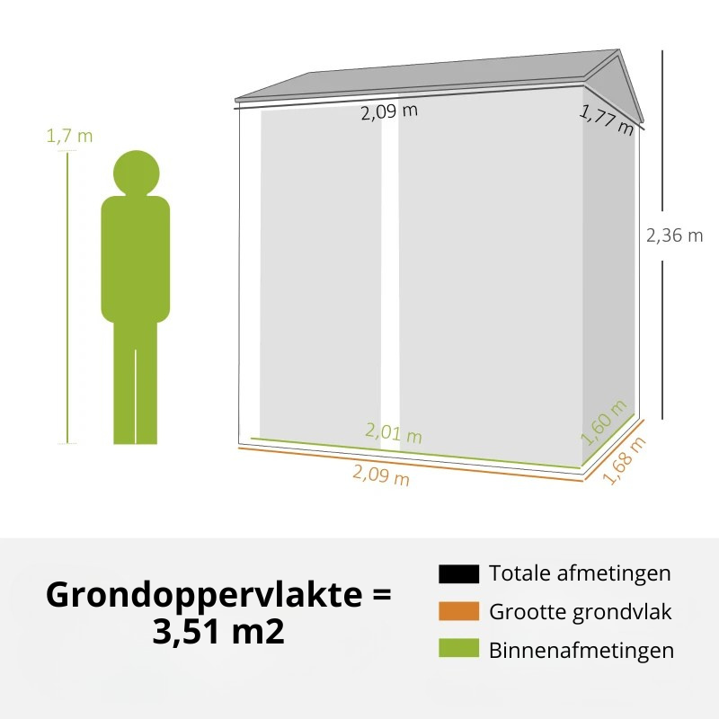 Nancy's Puglia Opbergschuur - Gereedschapsschuur - Tuinschuur - Grijs - Staal - ± 210 x 175 x 235 cm