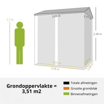 Nancy's Puglia Opbergschuur - Gereedschapsschuur - Tuinschuur - Grijs - Staal - ± 210 x 175 x 235 cm