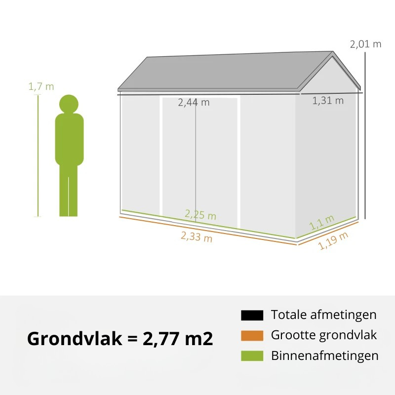 Nancy's Sabbioneta Opbergschuur - Tuinschuur - Gereedschapsschuur - Grijs - Aluminium - ± 245 x 130 x 200 cm