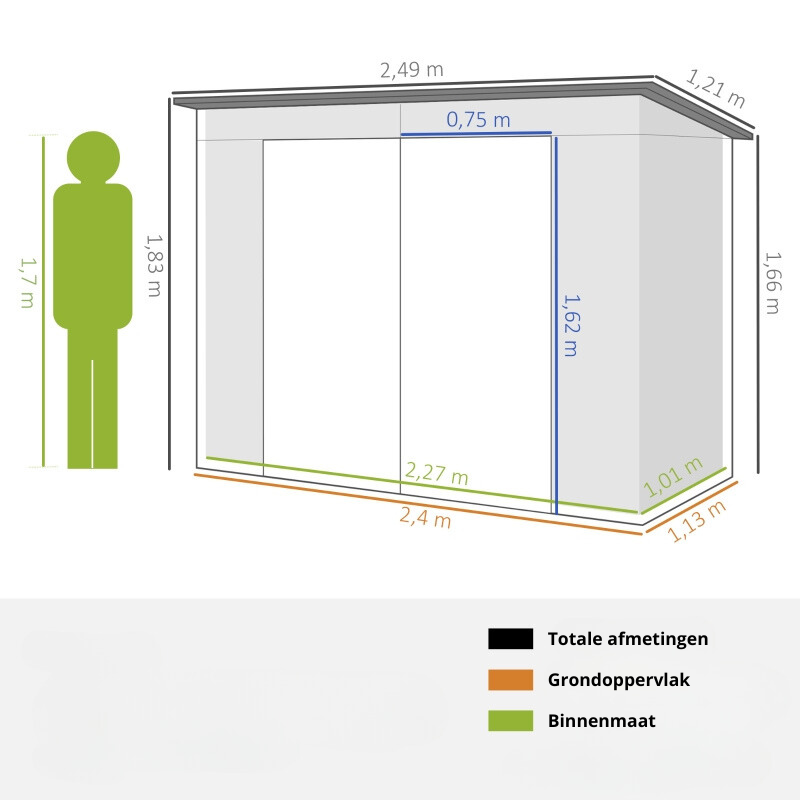 Nancy's Santander Opbergschuur - Gereedschapsschuur - Tuinschuur - Grijs - ± 250 x 120 x 170 cm