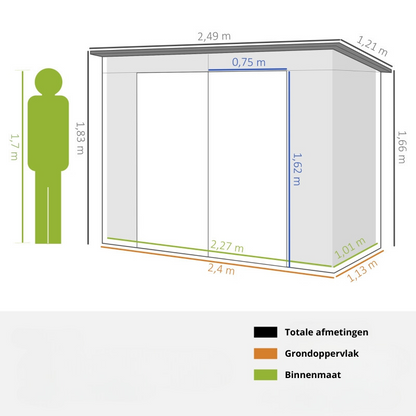 Nancy's Santander Opbergschuur - Gereedschapsschuur - Tuinschuur - Grijs - ± 250 x 120 x 170 cm