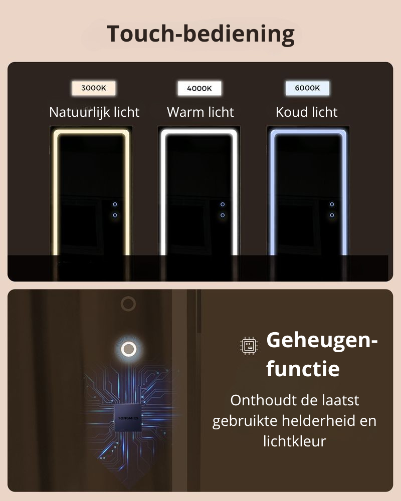 Nancy's Penacova Sieradenspiegel - Sieradenkast - Spiegelkast - Juwelenkast - Kledingspiegel - LED-Verlichting - Wit - ± 55 x 55 x 160 cm