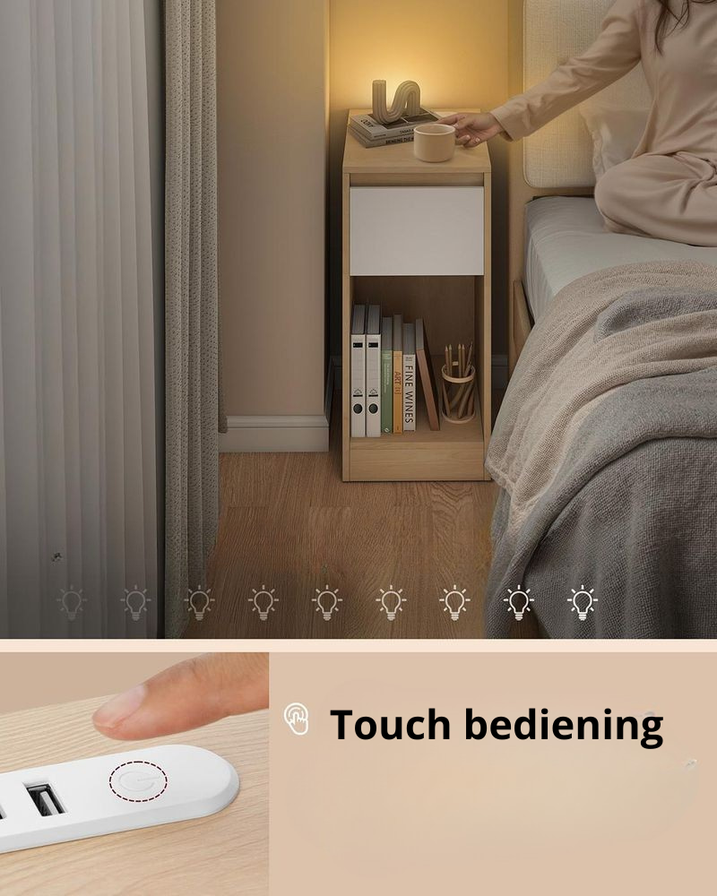 Nancy's Mincio Nachtkastjes - Set van 2 - LED-verlichting - Opladen en Opbergen - Beige/Wit - ± 25 x 30 x 60 cm