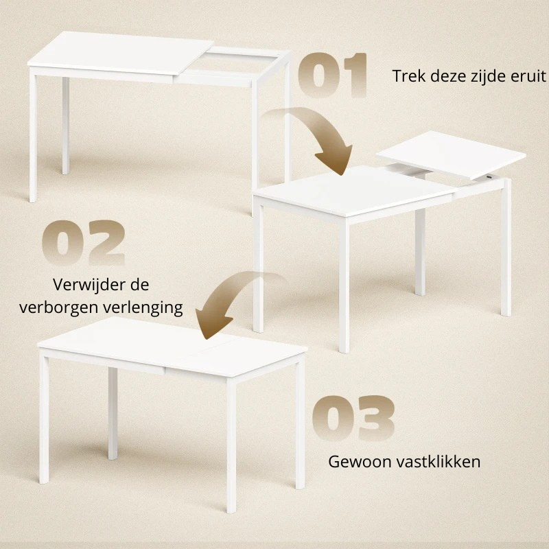 Nancy's Rosolina Eettafel Rechthoekig - Keukentafel - Uitschuifbaar 80-120 cm - Wit - MDF / Staal