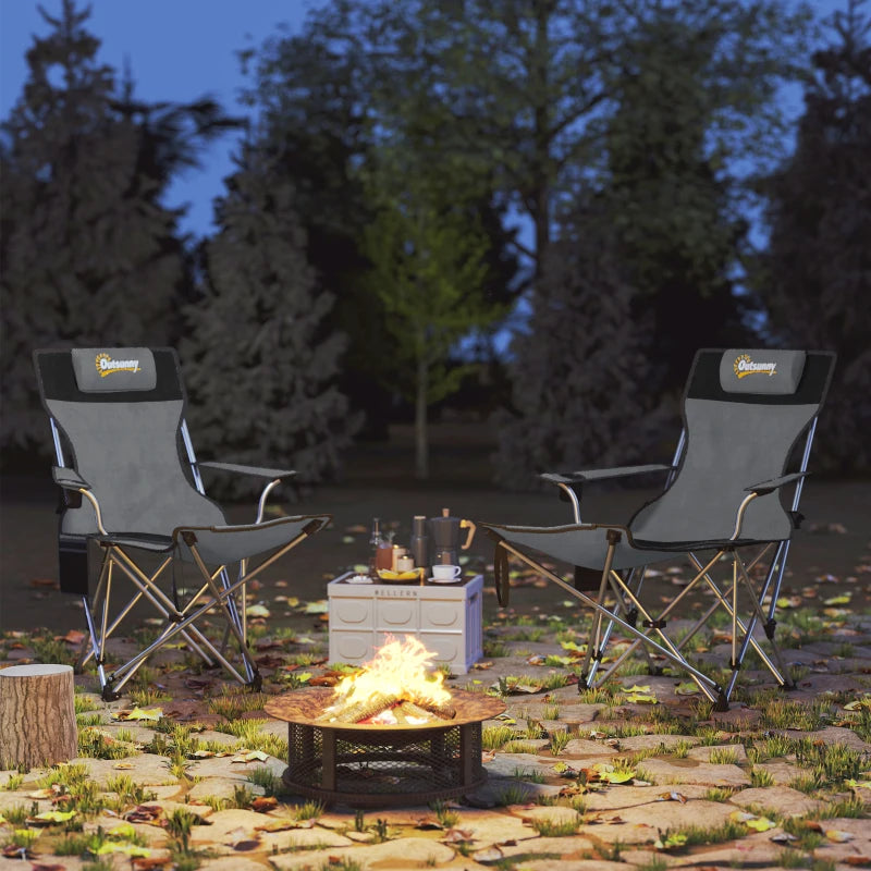 Nancy's Radicofani Campingstoelen - Strandstoelen - Set van 2 - Opvouwbaar - Grijs / Zwart