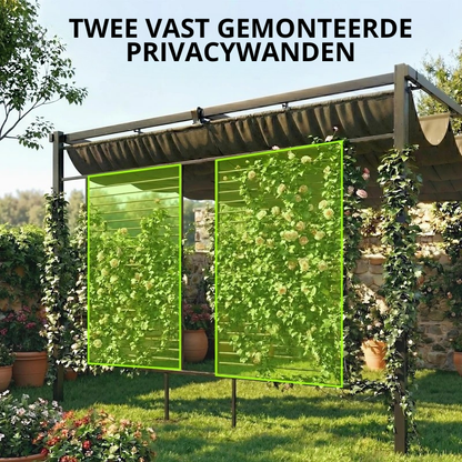 Nancy's Primiero Pergola - Terrasoverkapping - Intrekbaar dak - Grijs - Staal - ± 385 x 300 x 220 cm