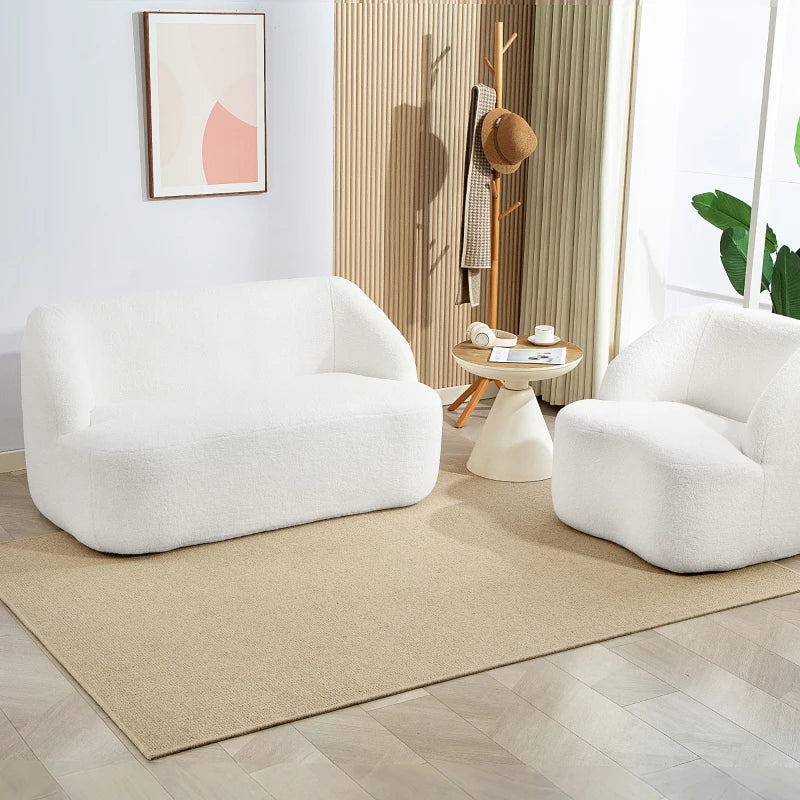 Nancy's Marchirolo 2-Zitsbank - Zitbank - Crème Wit - Teddy Look - ± 140 x 85 x 75 cm
