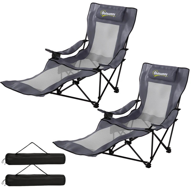 Nancy's Soliera Kampeerstoelen - Set van 2 - Campingstoelen - 4 Ligstanden - Opvouwbaar - Grijs / Zwart