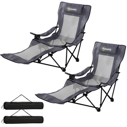 Nancy's Soliera Kampeerstoelen - Set van 2 - Campingstoelen - 4 Ligstanden - Opvouwbaar - Grijs / Zwart