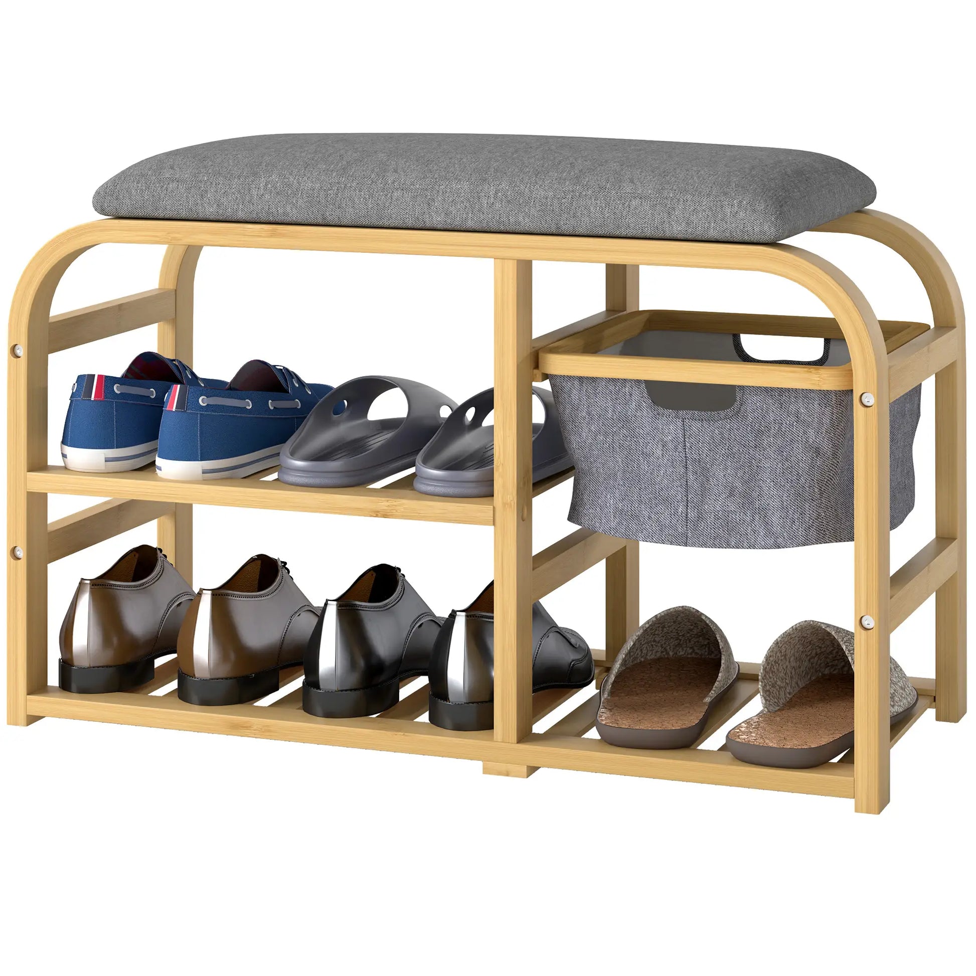 Nancy's Cusiano Schoenenbank - Schoenenrek - Schoenen Opbergen - Hout / Grijs - 70 x 30 x 45 cm