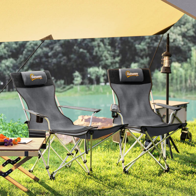 Nancy's Radicofani Campingstoelen - Strandstoelen - Set van 2 - Opvouwbaar - Grijs / Zwart