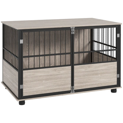 Nancy's Aquino Hondenhok - Hondenbench - Hondenverblijf - Walnoothout / Staal - ± 100 x 60 x 70 cm