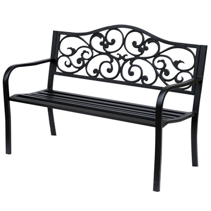 Nancy's Resia Tuinbank - Parkbank - Balkonbank - Zwart - Staal - ± 125 x 60 x 90 cm