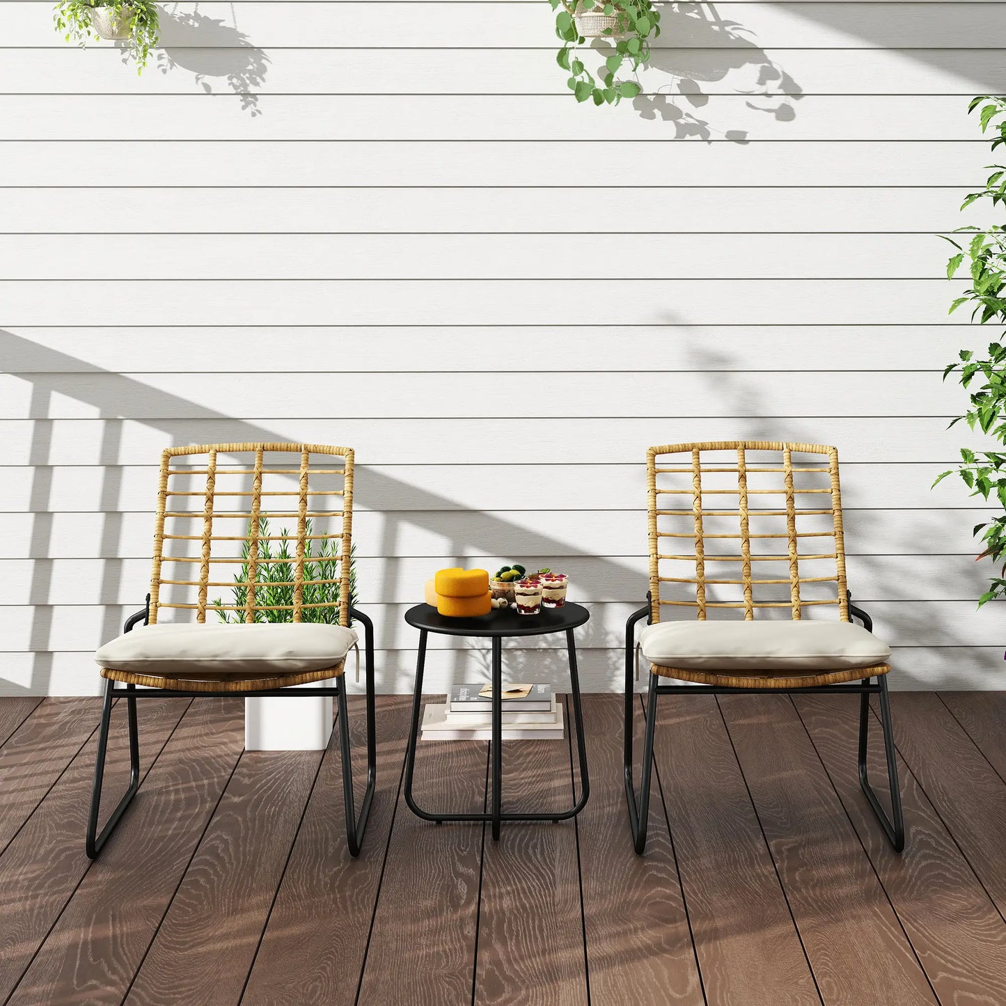 Nancy's Feronia Bistroset - Balkonset - Tuinset - Beige / Bruin / Zwart - Rotan