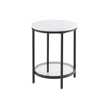 Nancy's Kirby Side Table White Marble Look - Black - Steel - Glass - Bedside Table - Modern - 45 x 55 cm (Ø x H)