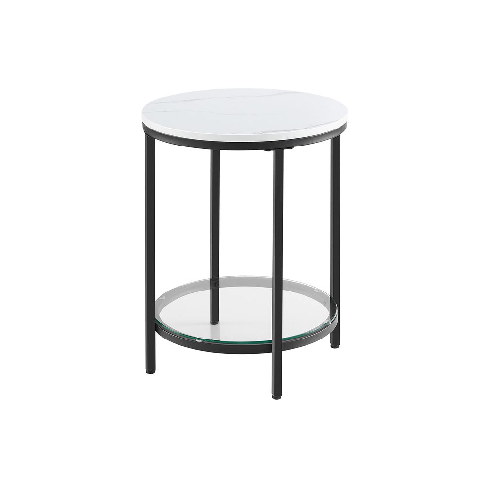Nancy's Kirby Bijzettafel Wit Marmerlook - Zwart - Staal - Glas - Nachtkastje - Modern - 45 x 55 cm Ø x H