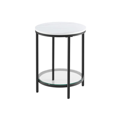 Nancy's Kirby Bijzettafel Wit Marmerlook - Zwart - Staal - Glas - Nachtkastje - Modern - 45 x 55 cm Ø x H
