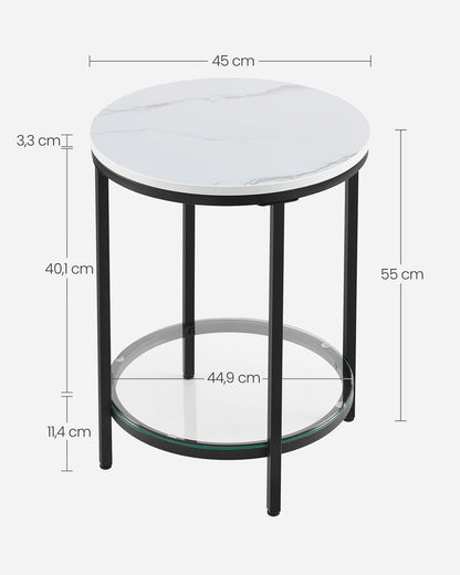 Nancy's Kirby Bijzettafel Wit Marmerlook - Zwart - Staal - Glas - Nachtkastje - Modern - 45 x 55 cm Ø x H