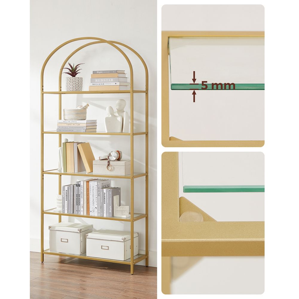 Nancy's Runcorn Bookcase - Wall cabinet - Storage cabinet - Gold - Steel - Glass - 83 x 30.2 x 183.5 cm