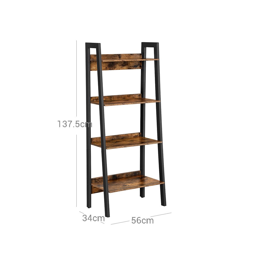 Nancy's Harvey Boekenrek - Ladderkast - Staande Boekenkast 4 Laags - Industrieel - Bruin - 56 x 34 x 137,5 cm (L x B x H)