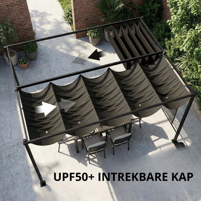 Nancy's Primiero Pergola - Terrasoverkapping - Intrekbaar dak - Grijs - Staal - ± 385 x 300 x 220 cm